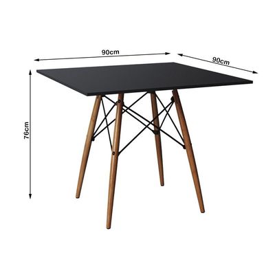 Conjunto De Mesa Eiffel Quadrado Tampo De Madeira 90Cm Preto Com 4 Cadeiras Katrina Off White