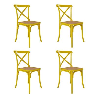 Conjunto De Mesa Eiffel Redondo Tampo De Madeira 110Cm Branco Com 4 Cadeiras Katrina Amarelao