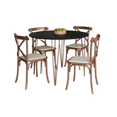 Mesa Com 4 Cadeiras Cobre Jantar Preta Base Cobre Marrom