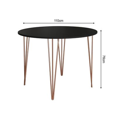 Mesa Com 4 Cadeiras Cobre Jantar Preta Base Cobre Marrom