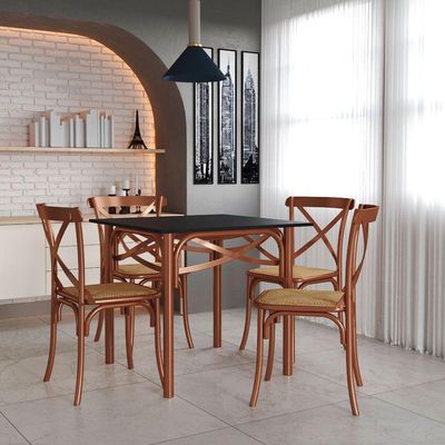 Conjunto De Mesa Eiffel Redondo Tampo De Madeira 110Cm Branco Com 4 Cadeiras Cobre - Branco