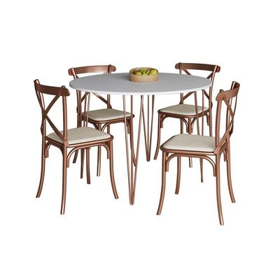 Mesa Com 4 Cadeiras Branca Base Cobre