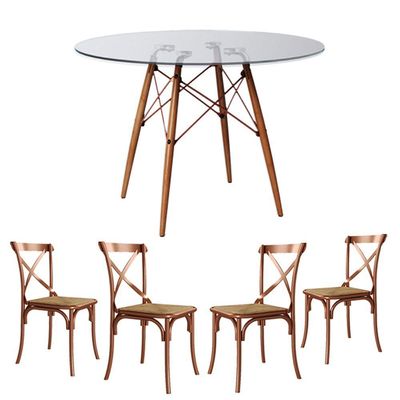 Jogo De Mesa Eiffel Tampo Madeira Branco 4 Cadeiras Marrom