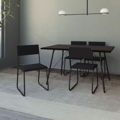 Mesa Jantar 120Cm Tampo Preto Com 4 Cadeiras Angra Pretas
