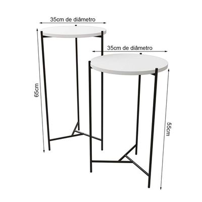 Mesa Lateral Redonda Áquila Preta Tampo Branco - Cor: Branco