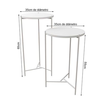 Mesa Lateral Redonda Áquila Branca Tampo Branco Branco