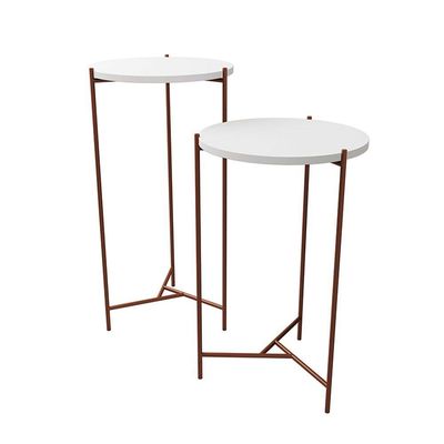 Mesa Lateral Redonda Áquila Cobre E Tampo Branco Branco