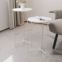 Mesa Lateral Redonda Áquila Branca Tampo Branco Branco