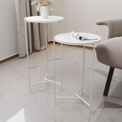 Mesa Lateral Redonda Áquila Branca Tampo Branco Branco