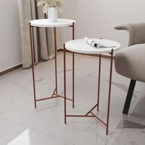Mesa Lateral Redonda Áquila Cobre E Tampo Branco Branco