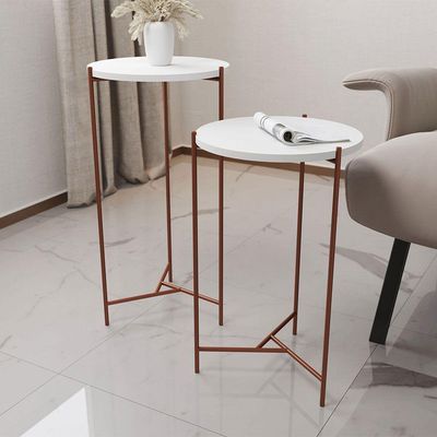 Mesa Lateral Redonda Áquila Cobre E Tampo Branco Branco