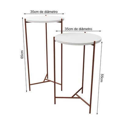Mesa Lateral Redonda Áquila Cobre E Tampo Branco Branco