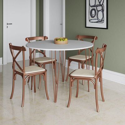 Mesa Com 4 Cadeiras Branca Base Cobre