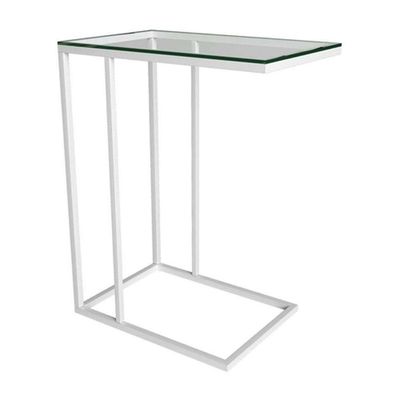 Mesa Lateral Industrial Encaixe Elena Vidro Branca