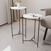 Mesa Lateral Redonda Áquila Preta Tampo Branco - Cor: Branco