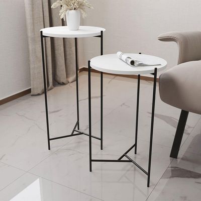 Mesa Lateral Redonda Áquila Preta Tampo Branco - Cor: Branco