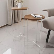 Mesa Lateral Redonda Áquila Branca E Tampo Imbuia Marrom