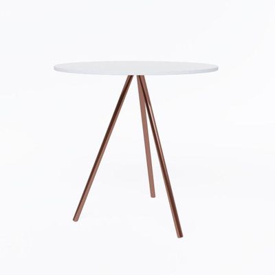 Mesa Lateral Eames Gabriela Tampo Madeira Branco Pés Cobre