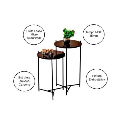 Conjunto De Mesa Lateral Áquila - Preta - Cor: Preto