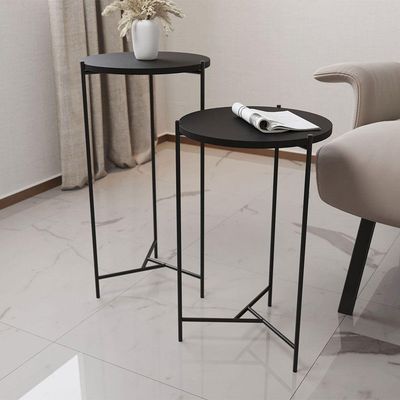 Mesa Lateral Redonda Áquila Preta Tampo Preto - Cor: Preto