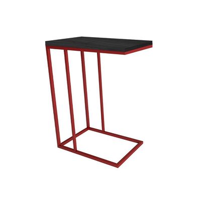 Mesa Lateral Industrial Elena Tampo Preto Base Ferro Vermelho - Cor: Vermelho