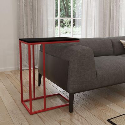 Mesa Lateral Industrial Elena Tampo Preto Base Ferro Vermelho - Cor: Vermelho