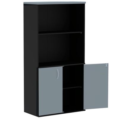 Armário Misto Pe25 Pandin 79,20 Cm Em Mdp Liso Cinza E Preto Com Duas Portas E Prateleira Superior