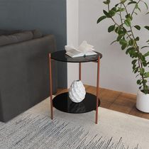 Mesa Lateral Industrial Premium Marbella Cobre Com Preto - Cor: Preto
