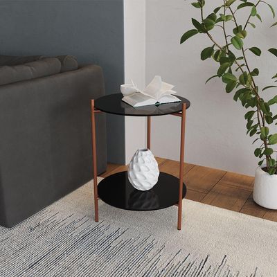 Mesa Lateral Industrial Premium Marbella Cobre Com Preto - Cor: Preto