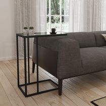 Mesa Lateral Elena Preta Tampa De Vidro - Cor: Branco