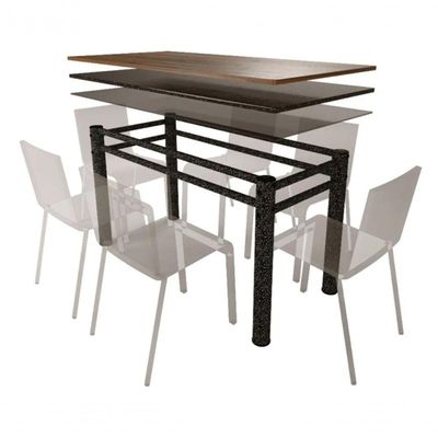 Base Retangular P/Mesa Jantar Vidro Madeira Texturizado