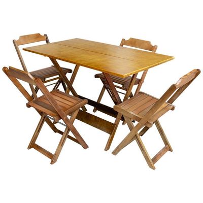 Kit 3 Jogos De Mesa Retangular Dobravel Em Madeira Padrão 120X70 Com 4 Cadeiras - Mel - Marrom