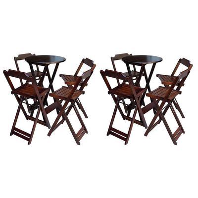 Kit 2 Jogos De Mesa Bistrô De Madeira Com 4 Cadeiras Dobravel Imbuia - Marrom