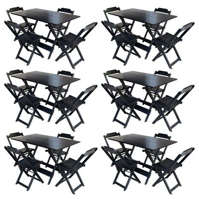Kit 6 Conjuntos De Mesa Com 4 Cadeiras De Madeira Dobravel 120X70 Preto - Preto