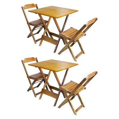 Kit 2 Jogos De Mesa Dobravel Com 2 Cadeiras De Madeira 70X70 - Mel - Amarelo