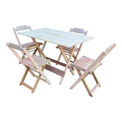 Conjunto De Mesa Dobrável 120X70 Em Madeira Padrão Com 4 Cadeiras Sem Pintura/Crua - Marrom