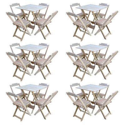 Kit 6 Conjuntos De Mesa Com 4 Cadeiras De Madeira Dobravel 70X70 Sem Pintura/Crua - Marrom