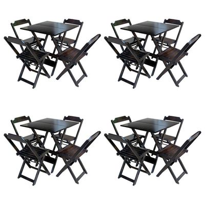 Kit 4 Mesas Quadradas Dobraveis 70X70 Em Madeira Maciça Com 4 Cadeiras - Tabaco - Marrom