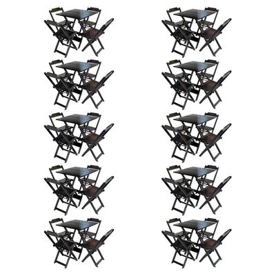 Kit 10 Jogos De Mesa Com 4 Cadeiras De Madeira Dobravel 70X70 - Tabaco - Marrom