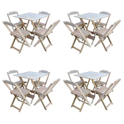 Kit 4 Conjuntos De Mesa Com 4 Cadeiras De Madeira Dobravel 70X70 Sem Pintura/Crua - Marrom