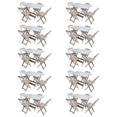 Kit 10 Conjuntos De Mesa Com 4 Cadeiras De Madeira Dobravel 120X70 Sem Pintura/Crua - Marrom