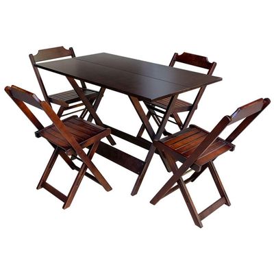 Kit 5 Conjuntos De Mesa Dobravel Com 4 Cadeiras De Madeira 120X70 Para Restaurante E Bar - Imbuia