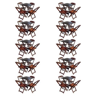 Kit 10 Jogos De Mesa Com 4 Cadeiras De Madeira Dobravel 60X60 - Imbuia - Marrom