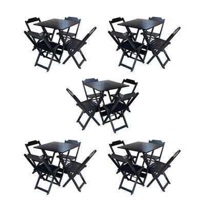 Kit 5 Conjuntos De Mesa Dobravel Com 4 Cadeiras De Madeira 70X70 Para Restaurante E Bar - Preto
