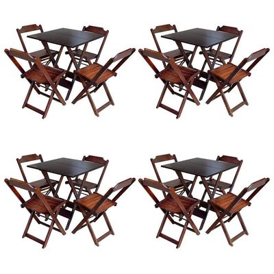 Kit 4 Conjuntos De Mesa Com 4 Cadeiras De Madeira Dobravel 70X70 Imbuia - Marrom
