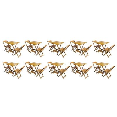 Kit 10 Conjuntos De Mesa Dobravel Com 2 Cadeiras De Madeira 70X70 - Mel - Amarelo
