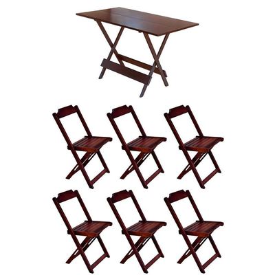 Conjunto Mesa De Madeira Dobravel 1,20X70 Imbuia 6 Cadeiras - Marrom