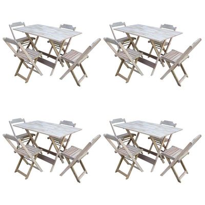 Kit 4 Conjuntos De Mesa Com 4 Cadeiras De Madeira Dobravel 120X70 Sem Pintura/Crua - Marrom