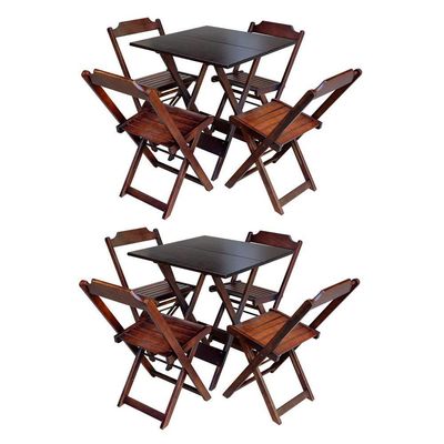 Kit 2 Conjuntos De Mesa Com 4 Cadeiras De Madeira Dobravel 70X70 Imbuia - Marrom