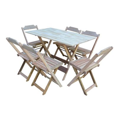 Kit 5 Conjuntos De Mesa Dobravel Com 6 Cadeiras De Madeira 120X70 Para Restaurante E Bar- Sem Pintur